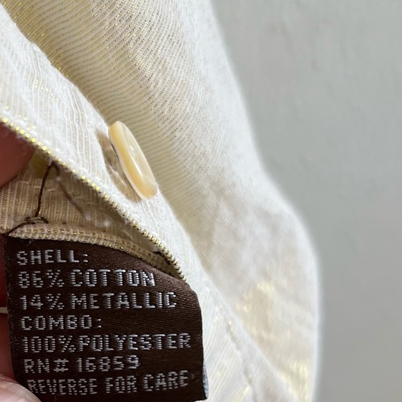 J. McLaughlin Button Up Cream w/ Gold Metallic Long Sleeve Collared Shirt Sz XL - Picture 13 of 16